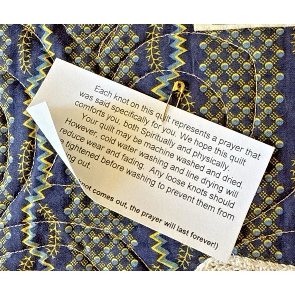 Vintage Style Handmade Prayer Qulit Patchwork Quilt Shades of Blue 50
